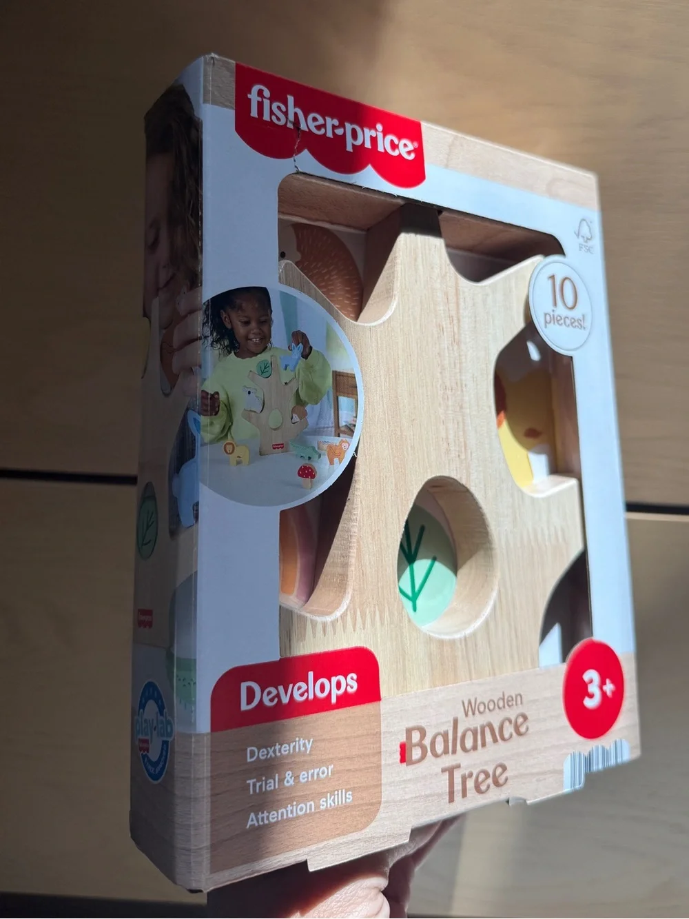 Fisher-Price Wooden Balance Tree Toy with Green and Yellow Accents